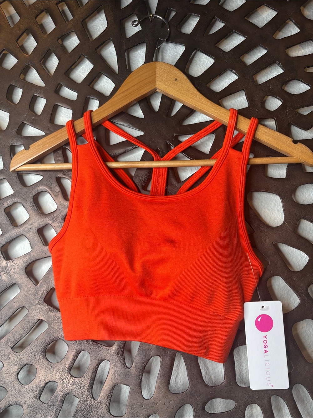 🧡 Yogalicious Orange Sports Bra Women’s Small NWT Double Strap Stretch Activewe